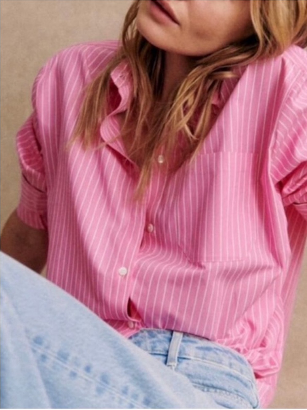 Sézane Max Oversized Pink Stripe Organic Cotton Button Down Shirt FR 44 US 12 - Picture 5 of 16